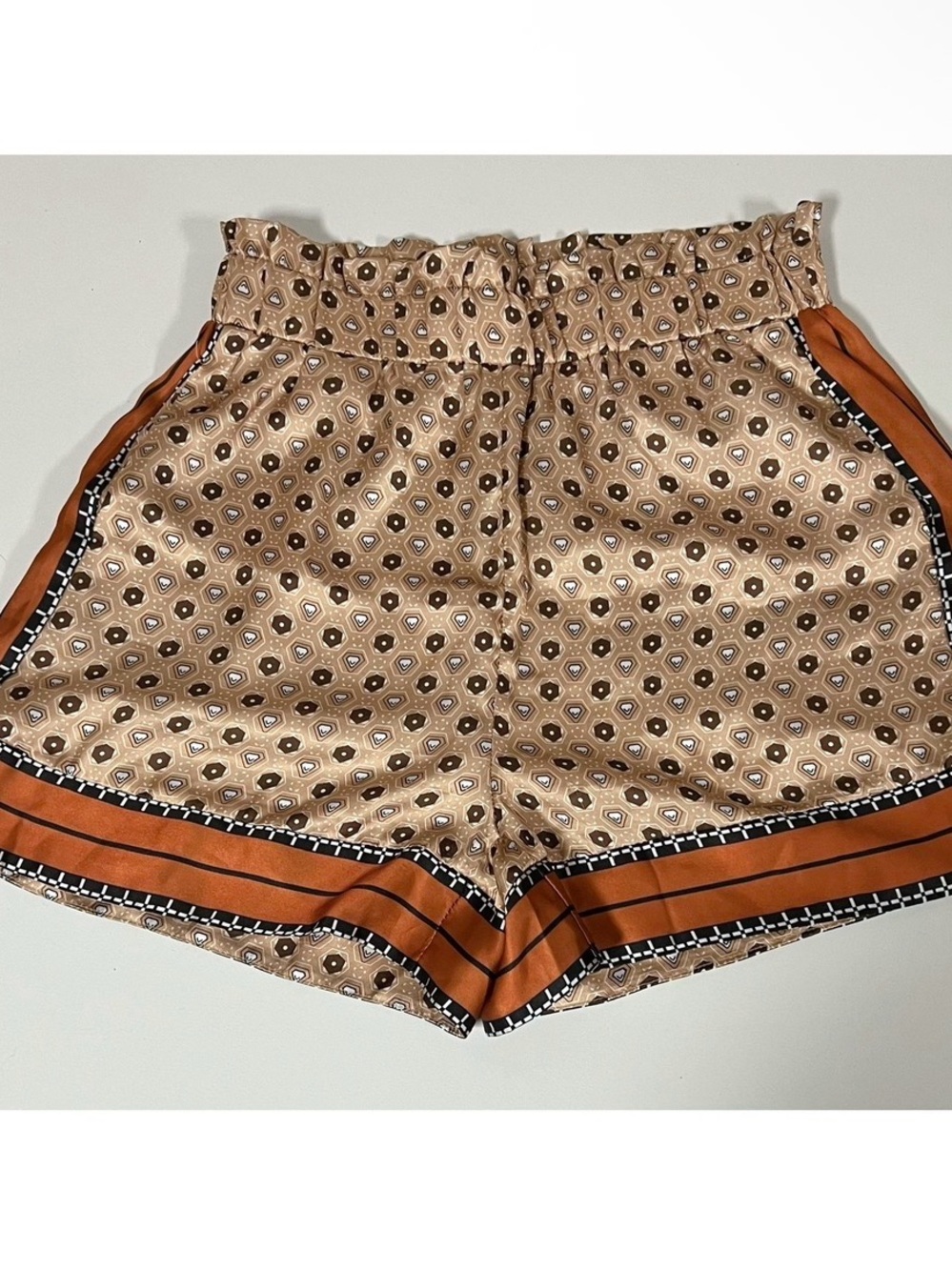 Brown Orange Boho Bohemian Print Satin Silk Shorts Bottoms Size S 🤎✨ #shorts